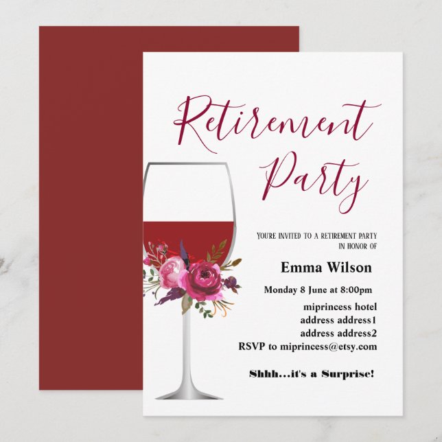 vin, invitation à la retraite, pour femme (Devant / Derrière)