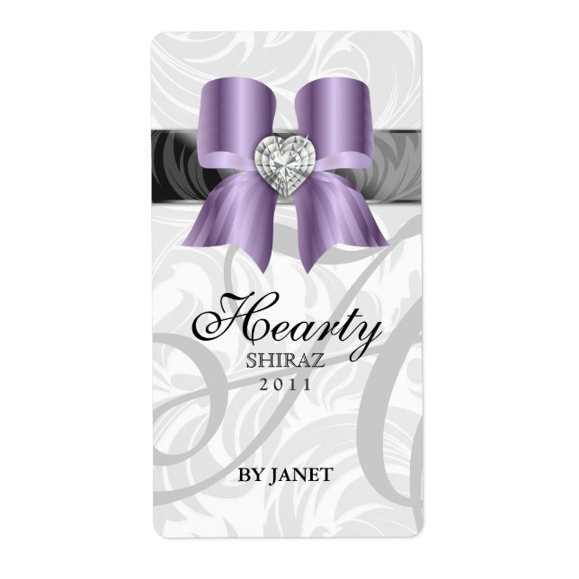 Vin mariage Étiquette Bijou Bow Coeur Mauve (Devant)