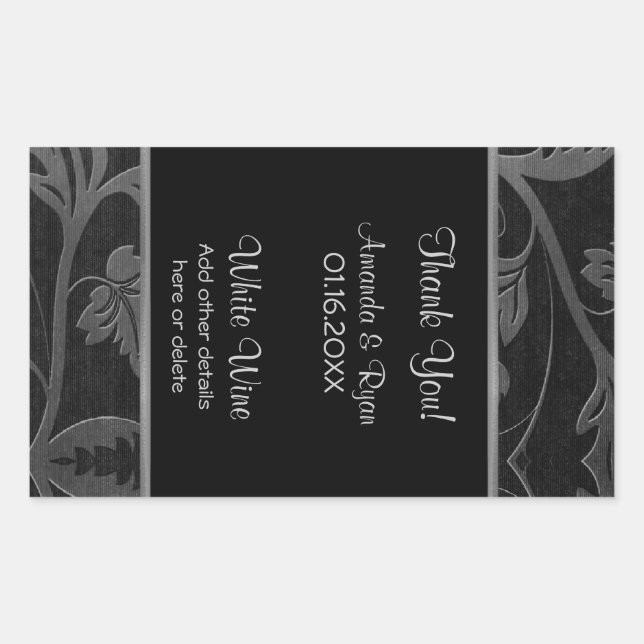 Vin noir et argenté Damask Étiquette Large 4,5 x 2 (Devant)