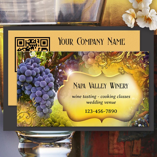 Vin ou vignoble QR Code Carte de visite (Artistic business card for a winery or vineyard with on the back a QR code template)
