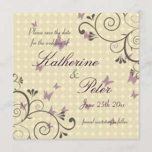 Vin & Papillon Enregistrer La Date Invitation Crèm