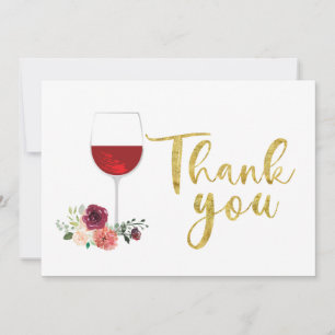 vin rouge et Carte de remerciements aux fleurs