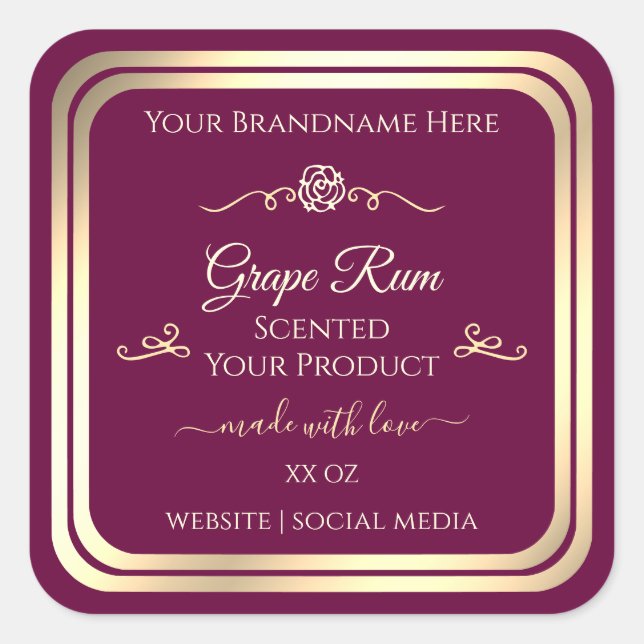 Vin Rouge Étiquette Gold Frame et Rose Vintage (Devant)