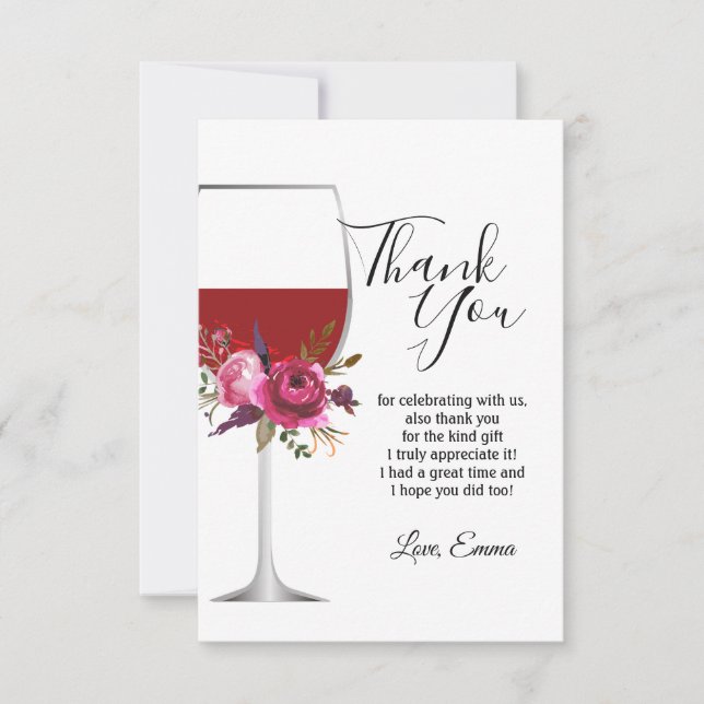 vin rouge, floral, carte de remerciement (Devant)