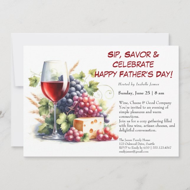 Vin Rouge & Raisins – Invitation de Fête des Pères (Devant)