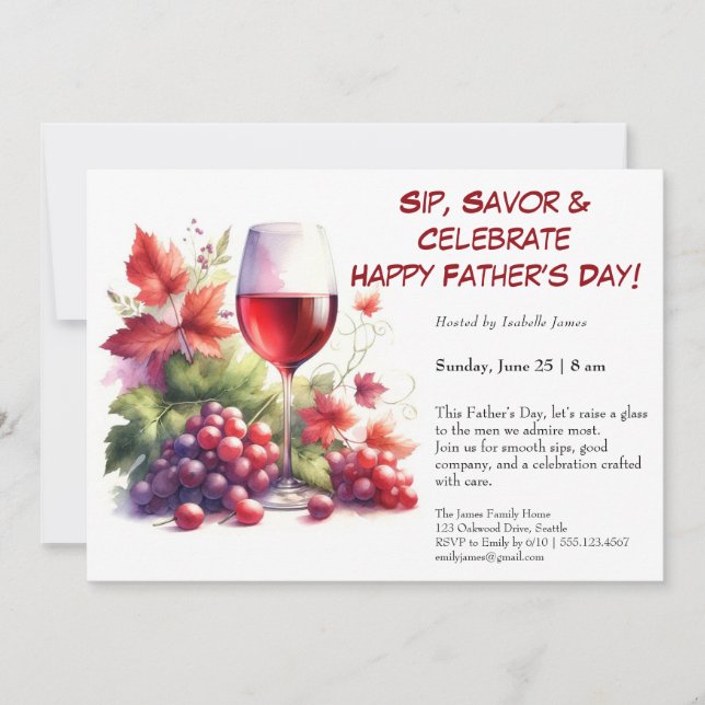 Vin Rouge & Raisins – Invitation de Fête des Pères (Devant)