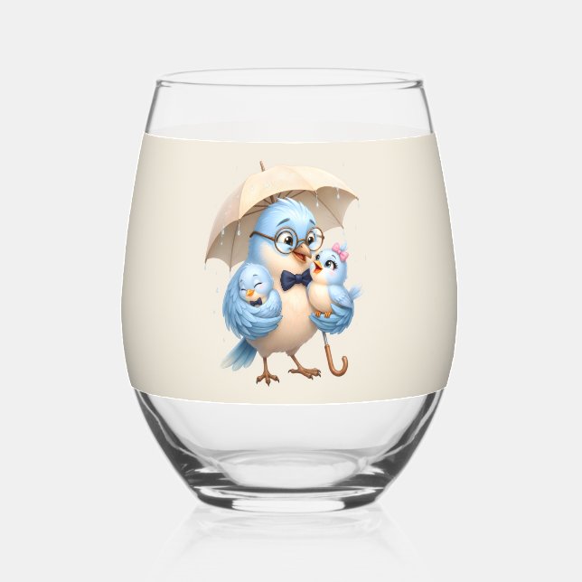 Vin Sans Pied Ensemble de verre à boire Père Oiseau (Recto)