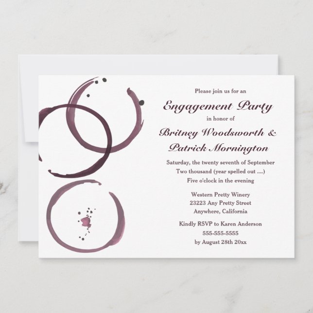 Vin Stain Vineyard Engagement Party Invitations (Devant)