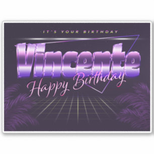Vincente prénom nom autocollant rétro anniversaire