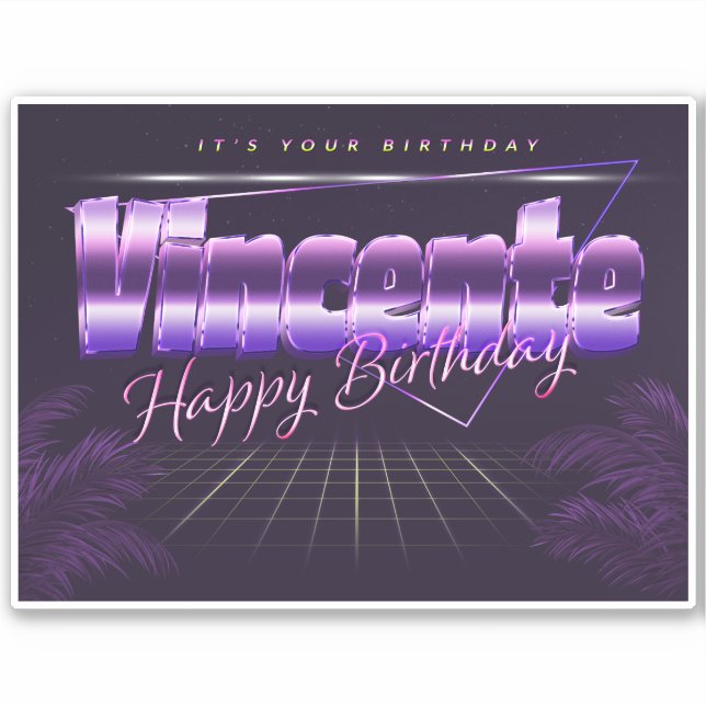 Vincente prénom nom autocollant rétro anniversaire (Devant)