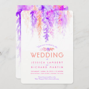 Vine d'aquarelle violet orange invitations de mari