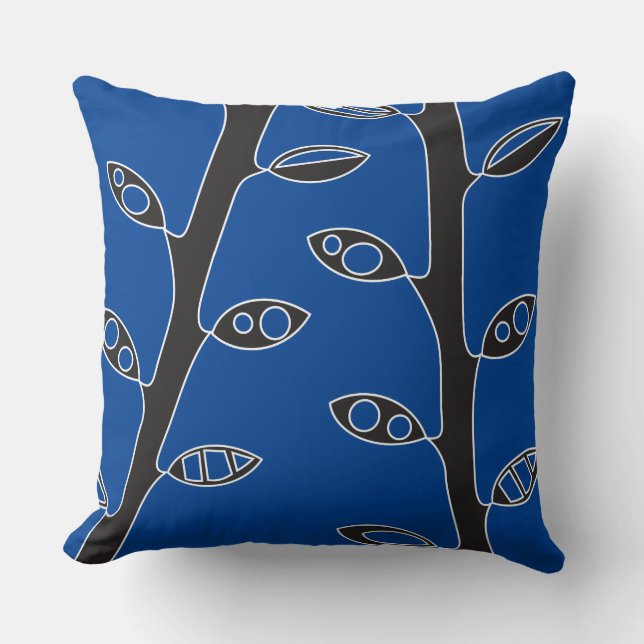 VINES Bleues Noires DESIGN Rétro Pillow Oreiller (Recto)