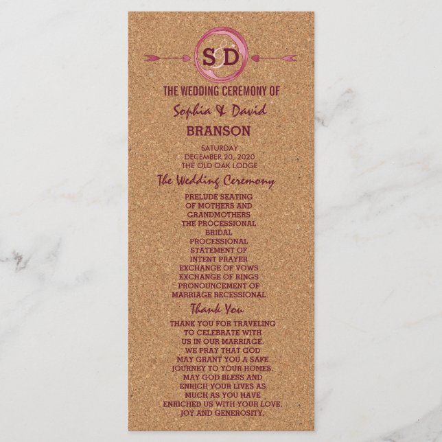 Vineyard Cork Stains Red Wine Mariage Menu (Devant)