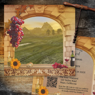 Vineyard Fall QR Code Faire-part de mariage