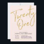 Vingt et un | Gold 21st Birthday Party Invitation<br><div class="desc">Célébrez votre journée spéciale avec cette simple et élégante invitation à la fête du 21e anniversaire. Ce design est doté d'un script de brosse en or chic avec une mise en page propre dans un combo couleur rose et or. D'autres designs sont disponibles dans ma boutique BaraBomDesign.</div>