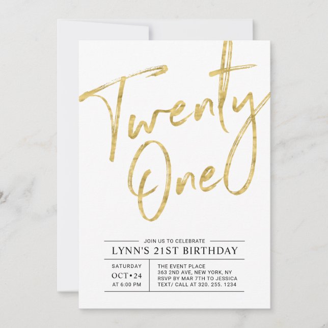 Vingt et un | Invitation d'anniversaire 21 ans or (Devant)