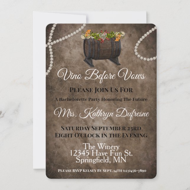Vino Avant Vows Bachelorette Party Invitation (Devant)