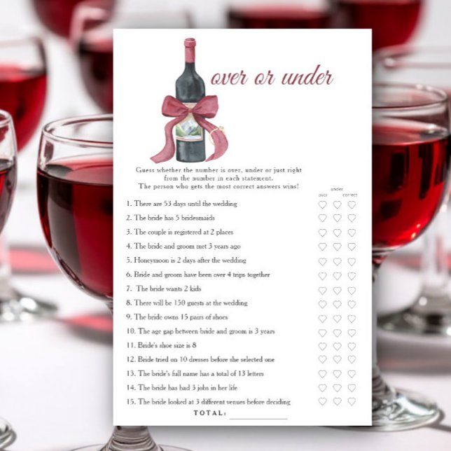 Vino before Vows Bridal shower Over or under game (Créateur téléchargé)