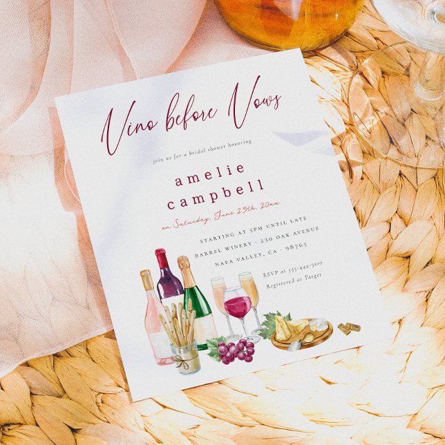 Vino Before Vows Budget Enterrement de Fiançailles (Card Front Mock-up)