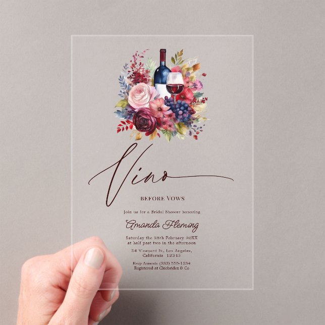 Vino Before Vows Floral Invitation de Fiançailles  (In situ (ordinateur de poche))
