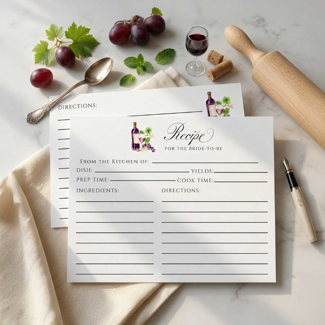 Vino Before Vows Recipe Card Bridal Shower Insert (Créateur téléchargé)
