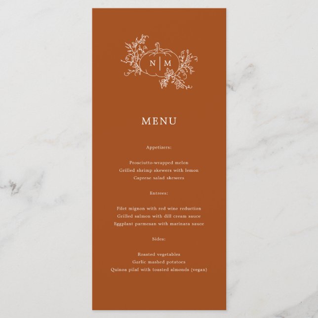 Vins citrouilles Monogramme noir Menu Mariage (Devant)