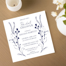 Vins et fleurs bleu foncé Invitation douche nuptia