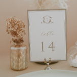 Vins intemporels Crête beige Numéro de table<br><div class="desc">Élégant monogramme mariage de crête botanique,  carte numéro de table. crête d'inspiration vintage ornée de branches botaniques. Caractéristiques,  élégante typographie beige style design mélange de script et de type gras. Veuillez noter que les cartes de numéro de table doivent être commandées individuellement.</div>