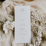 Vins intemporels Mariage Crest Menu et Merci<br><div class="desc">Elégant botanique orné vintage monogramme mariage crête en beige,  menu et carte de remerciements. Caractéristiques,  typographie beige moderne avec menu à l'avant et message de remerciement à l'arrière.</div>
