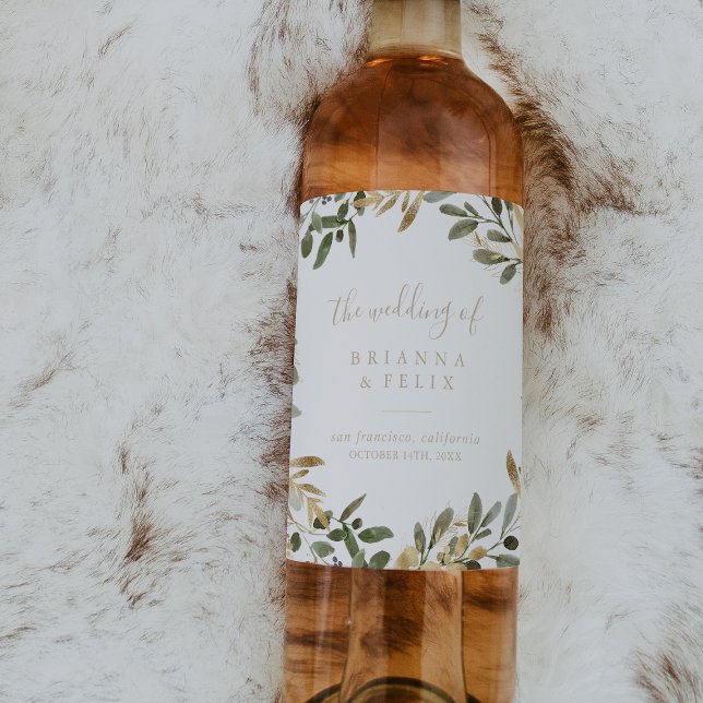 Vins Mariages de automne Gold Greenery Étiquettes (Créateur téléchargé)