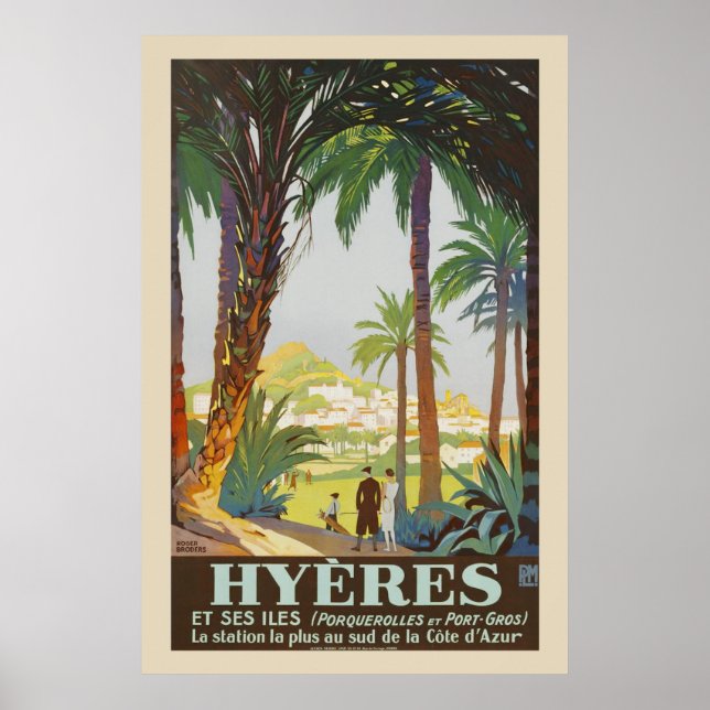 Vintage 1925 French Riviera - Hyeres Poster (Devant)