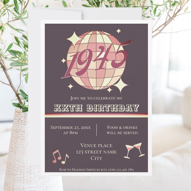 Vintage 1945 80e anniversaire Invitation sombre (Créateur téléchargé)