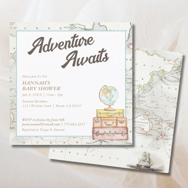 Vintage Adventure Attend Baby shower Invitation (Vintage Adventure Awaits Baby Shower Invitation)