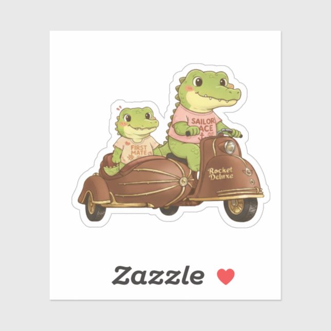 Vintage Adventure Crocodiles on Scooter Sticker (Feuille)