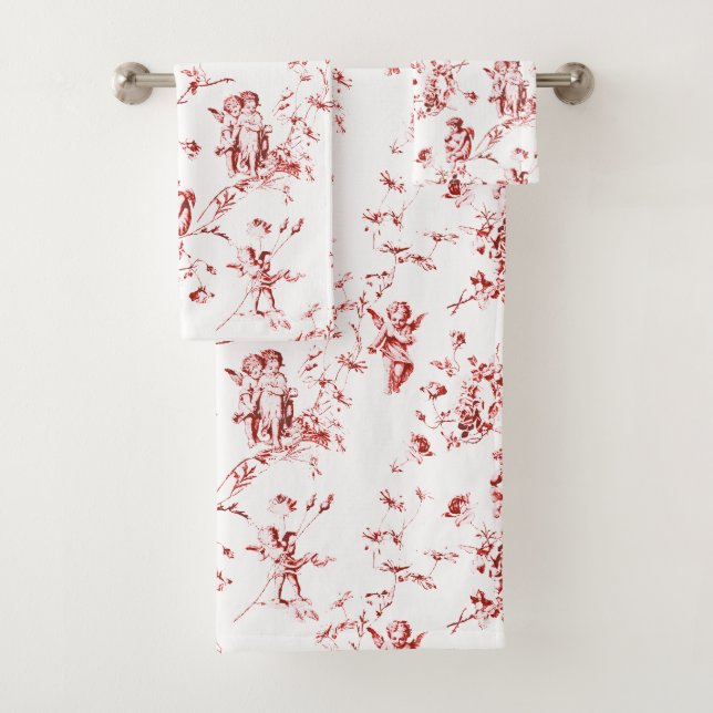 Vintage ailes Cherub Angels Fleurs Toile Rouge (En situation)