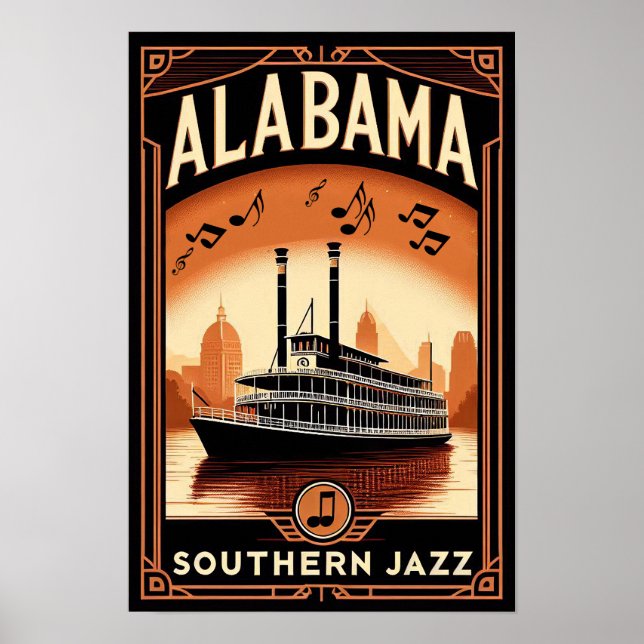 Vintage Alabama Jazz Riverboat Poster (Devant)