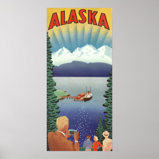 Vintage Alaska Travel Poster Art, Paysage Pittores (Devant)