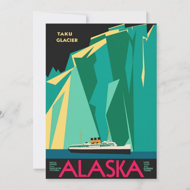 Vintage Alaska Travel Poster Art, Taku Glacier (Devant)