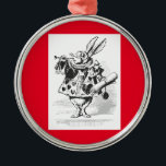 Vintage Alice au pays des merveilles Ornement lapi<br><div class="desc">Il fait partie de la collection de thème Vintage Alice in Wonderland Tea Party. Le lapin blanc est présenté sur un ornement avec un thème rouge,  noir et blanc.</div>