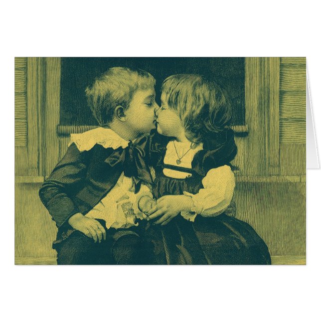 Vintage Amour et Romance Photo, Enfants Baiser (Devant horizontal)