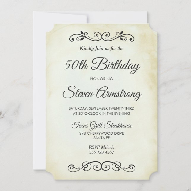 Vintage Ancien style occidental Invitation d'anniv (Devant)