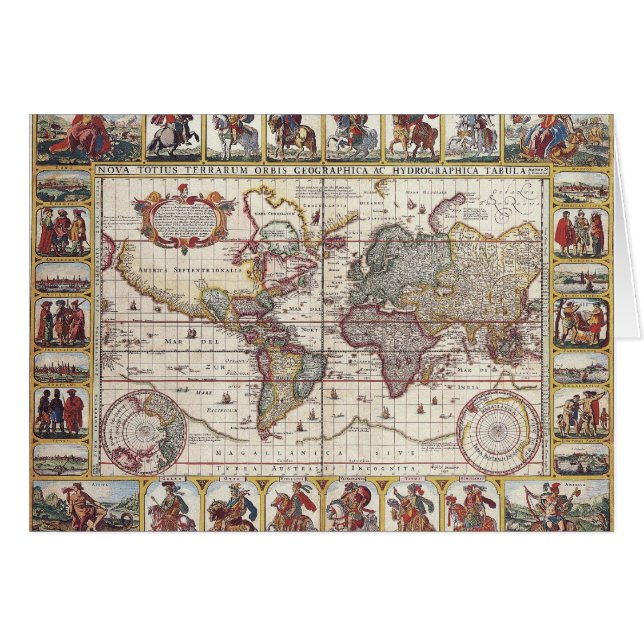Vintage Antique Ancien Monde Carte Design Imprimé (Devant Horizontal)