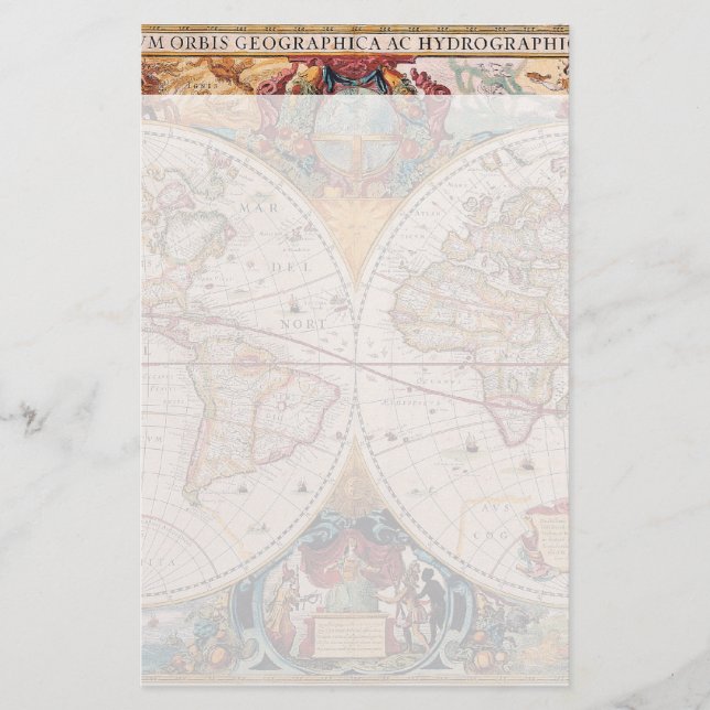 Vintage Antique Ancien Monde Carte Design Imprimé (Devant)