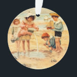 Vintage Antique Beach Boy Girl Enfants Art<br><div class="desc">At the Beach - Une ancienne gravure d'art de la plage victorienne jouant dans le sable. Une oeuvre d'art en bord de mer.</div>