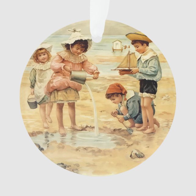 Vintage Antique Beach Boy Girl Enfants Art (devant)