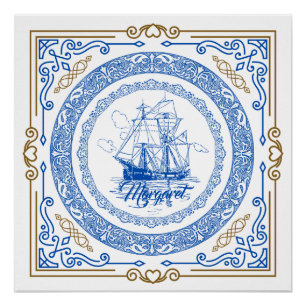 Vintage antique paquebot royal bleu frontière déco