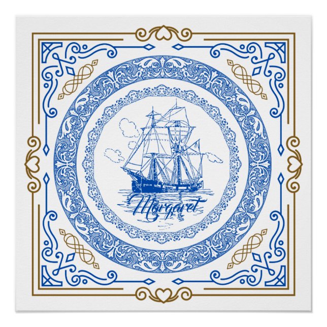 Vintage antique paquebot royal bleu frontière déco (Devant)