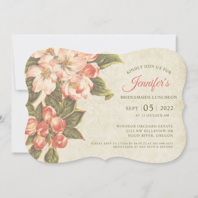 Vintage Apple Blossom Bridesmaiers Invitation de d (Devant)