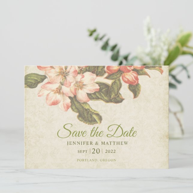 Vintage Apple Blossom Wedding Save the Date Card (Debout devant)