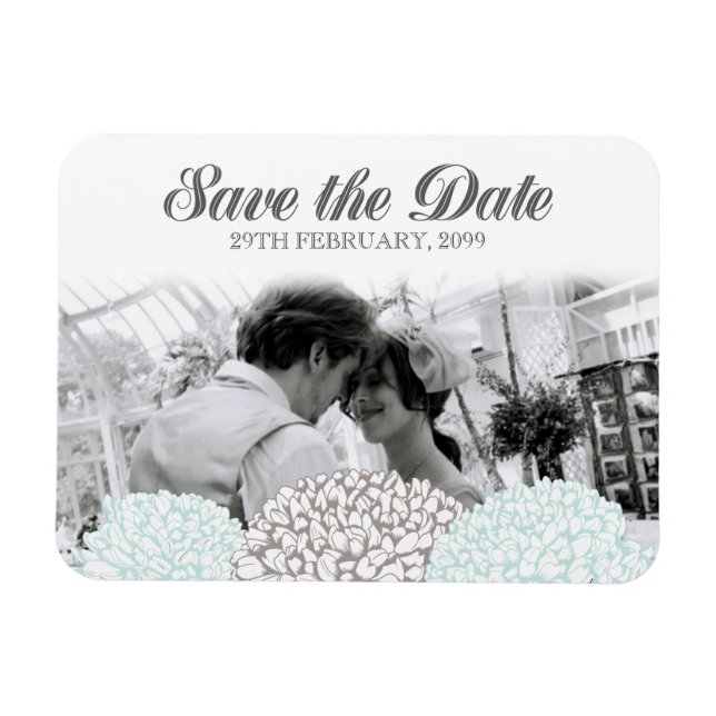 Vintage Aqua Flowers Save the Date Flexible Magnet (Horizontal)